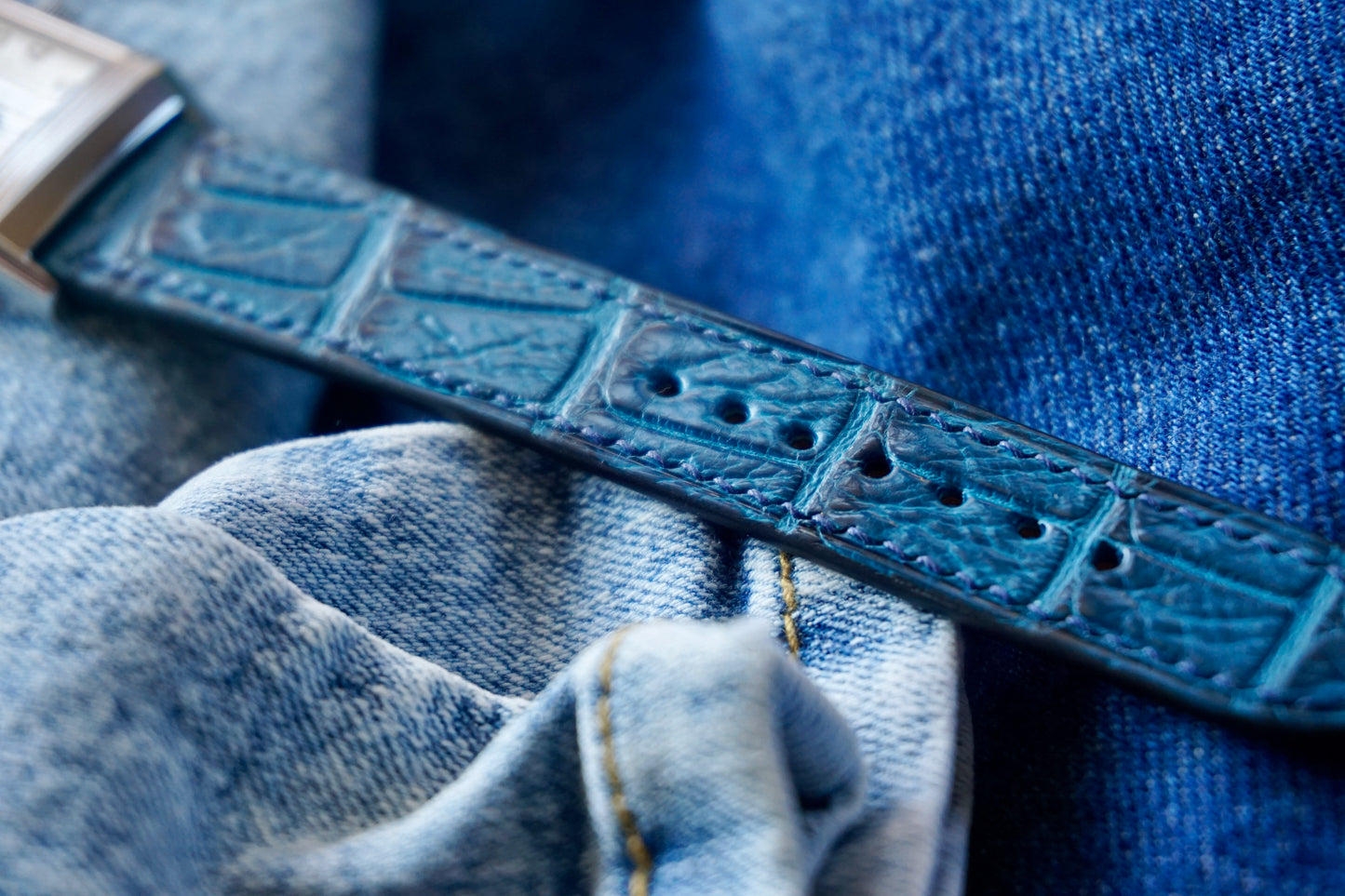 Aizome Blue Crocodile leather watch strap