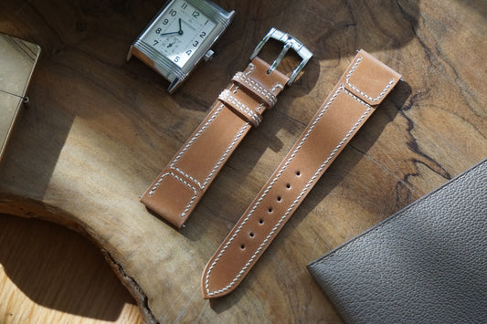 Natural coloured Reverso style shell cordovan watch strap.