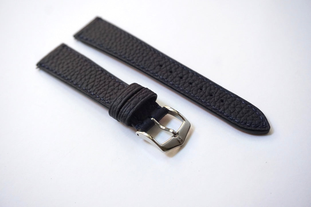 Navy Blue French Alpine calf leather watch strap. 12mm-24mm