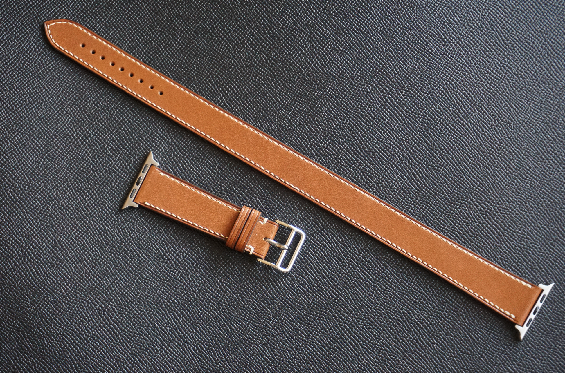 Double loop Baranil/ Barenia leather watch strap (also for apple watch)