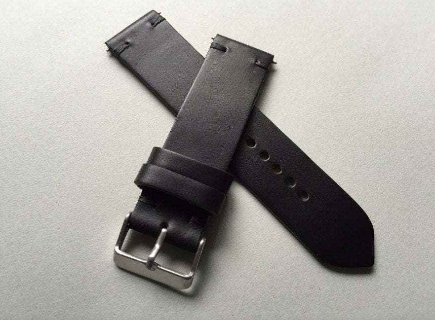 Two stitch- Black Horween Chromexcel watch strap