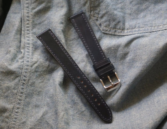 Navy blue Horween Shell cordovan watch strap