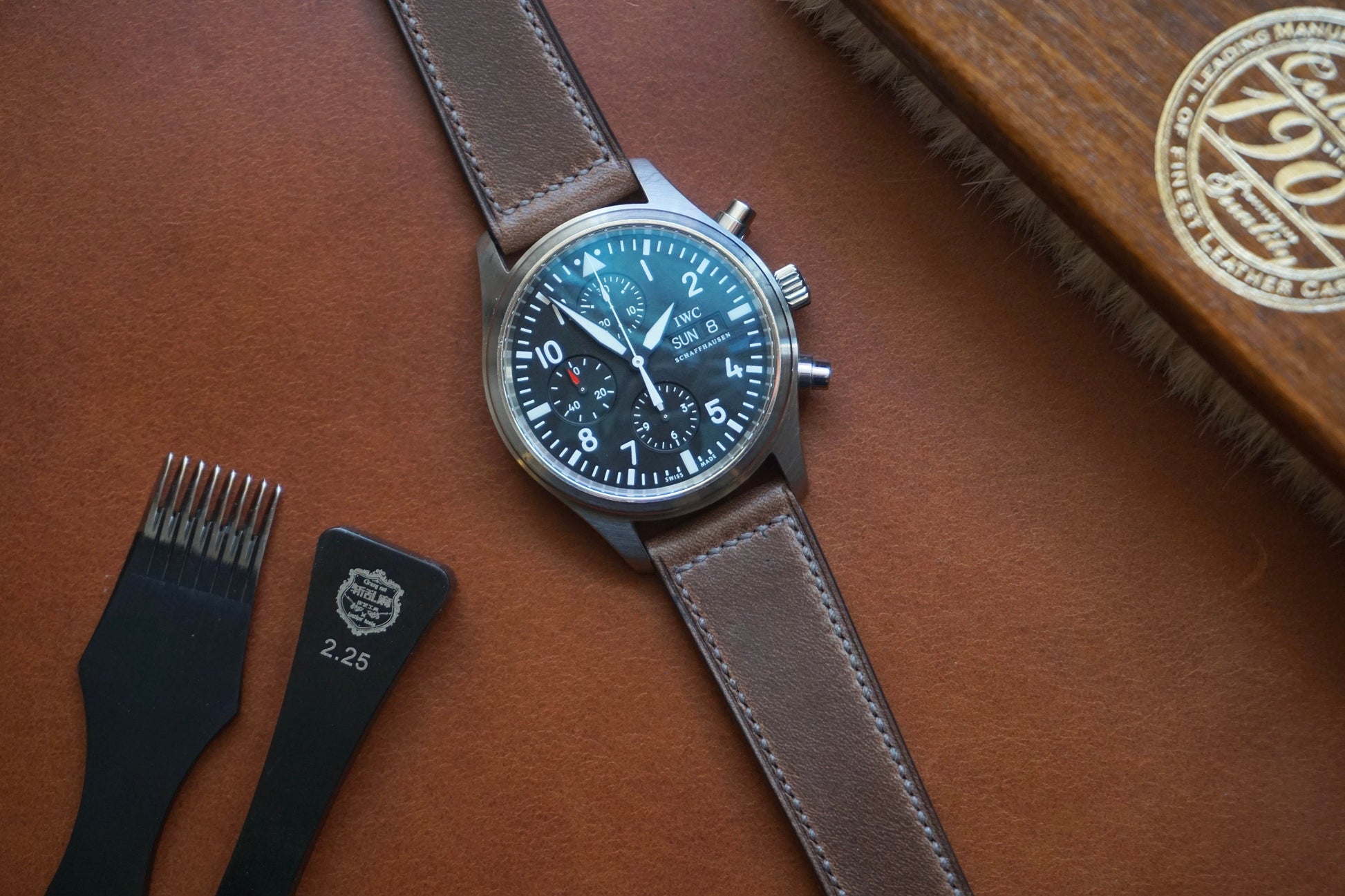 Box stitched Horween Chromexcel natural watch strap