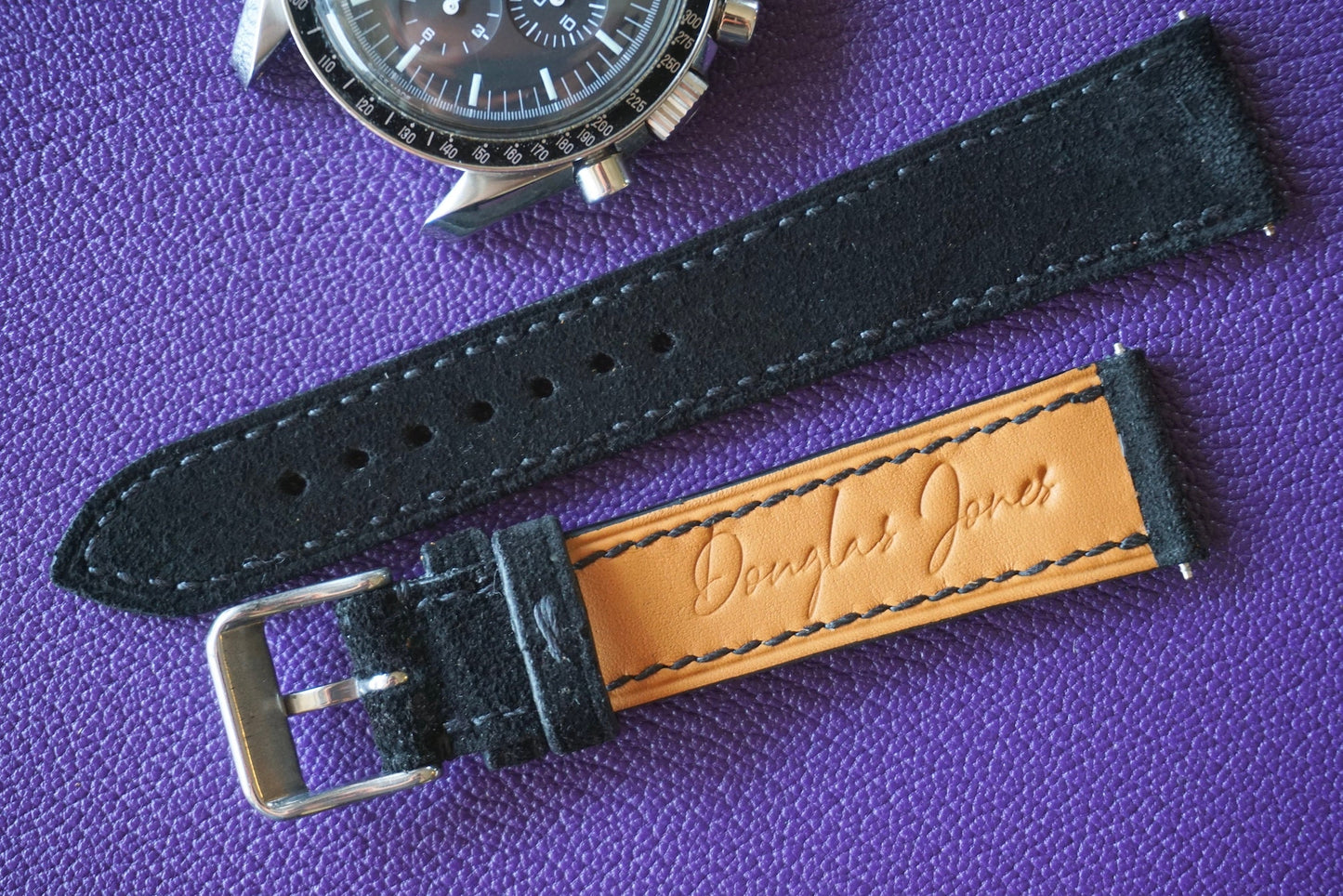Matte Black C.F. Stead suede  watch strap