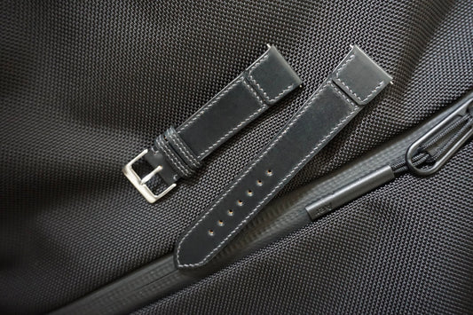 Black Reverso style in Horween shell cordovan watch strap