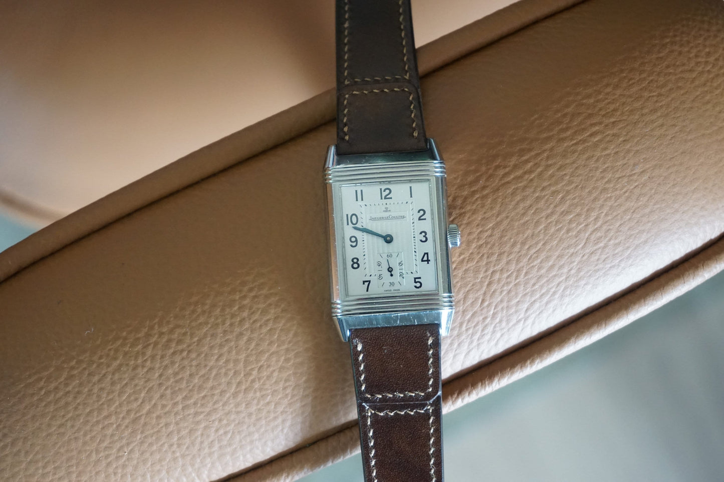 Reverso style watch strap in museum calf watch strap