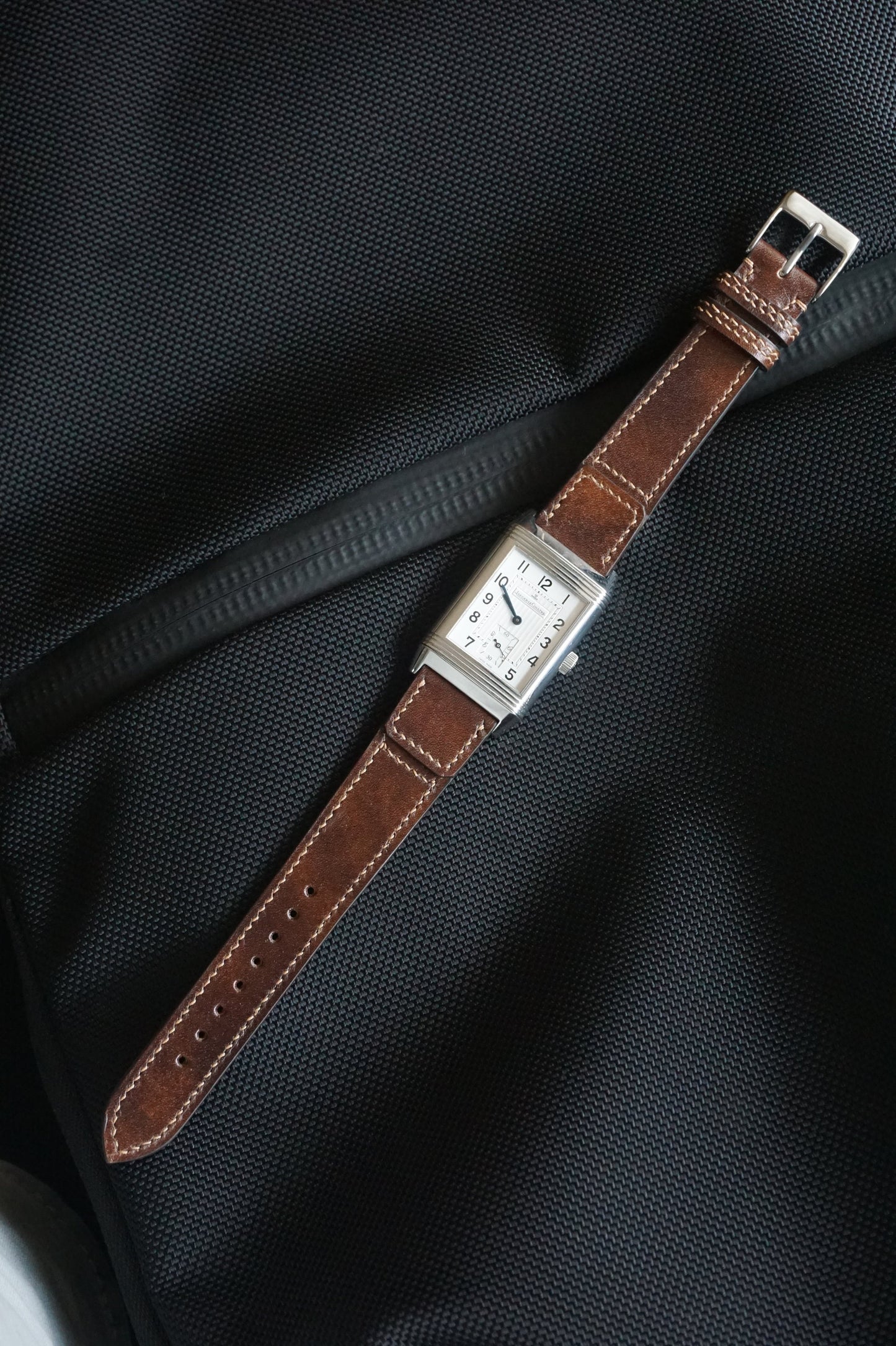 Reverso style watch strap in museum calf watch strap