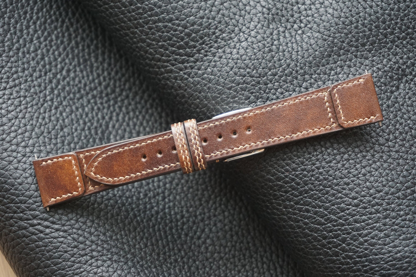 Reverso style watch strap in museum calf watch strap